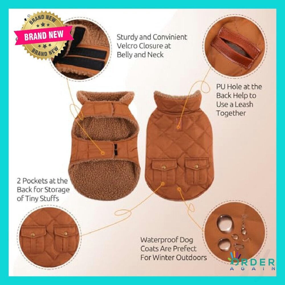 Ultra Warm Puffer Dog Jacket Thick Plush Lining Storage Pockets X-Small - Picture 5 of 7